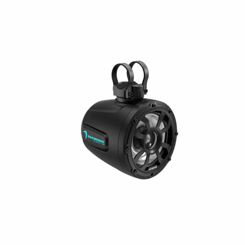 Image of Diamond Audio POD65F4B 6.5 inch 2-Way Marine /Powersports Waketower Speaker Pods, Loaded Cans with LED Lighting, 300 W Max Power, IP65 Water Resistant and UV Stable, Stainless Mesh Grilles Included (Black)