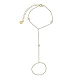 Faire de la Mode Triple Solitaire Diamond Gold Bracelet Ring Hand Chain for 4-9 Ring Sizes – Non-Tarnish 14k Gold Hand Chain Bracelet for Women – 6' to 8' Adjustable Length