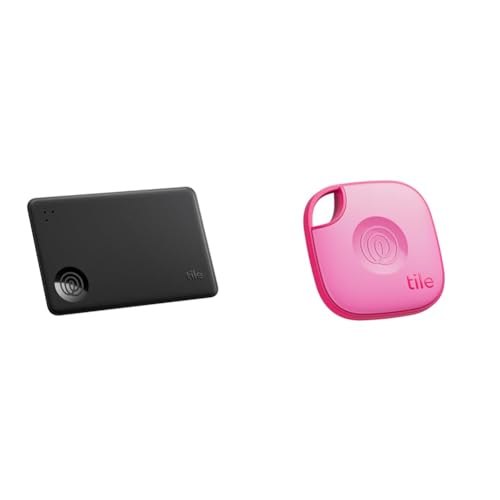 Tile by Life360 Slim (2024) - Wallet Finder, Bluetooth Tracker and Item Locator for Luggage Tags, Passports and Keys Finder Bundle, Black + Pink