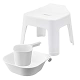 山崎実業 タワーシリーズ tower 引っ掛け風呂イス 25cm + マグネット&引っ掛け湯おけL + マグネット手桶 3点セット ホワイト バスチェア 風呂 椅子 おしゃれ 【モノギャラリー限定クリアファイル付】