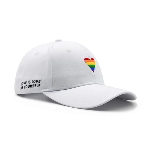 Image of LGBT Pride Baseball Hat, Embroidered Rainbow Heart Hat, Adjustable Gay Lesbian Love Cap for Men Women