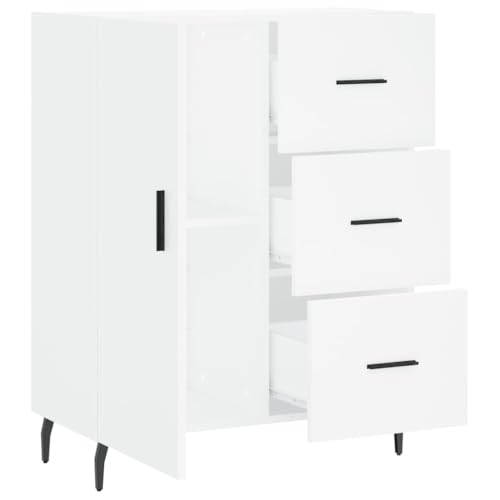 Aparador blanco de 90 cm de altura con compartimentos de madera para pasillo 7