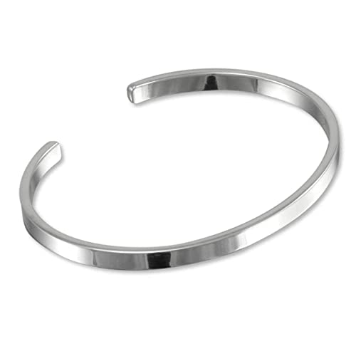 Men's Solid 925 Sterling Silver Bangle, Plain Silver Cuff Bracelet