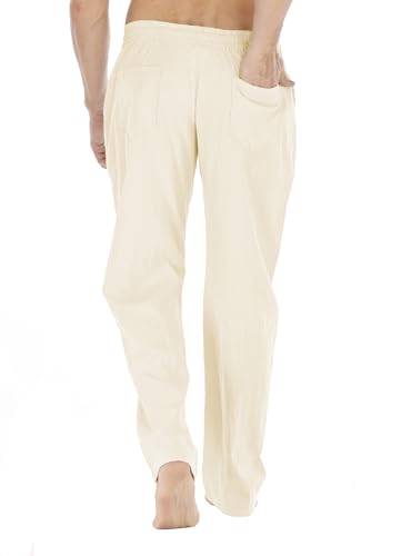 Image of Mens Loose Fit Linen Pants Casual Lightweight Drawstring Stretch Cotton Linen Pants for Men Summer Beach