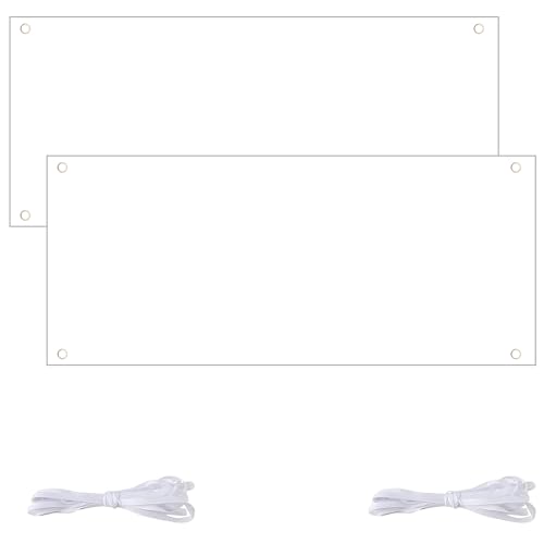 2Pcs Pancartas Blancas para Pintar, Cartel en Blanco, Pancarta Personalizada con 2 uds 6m Cuerda, Diseña Tu Propio Banner, Banner DIY para Interior Exterior, Letreros, Oficina y Exhibición, 200x100 cm