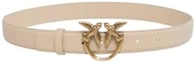 Pinko Cinturón Love Birds de suave piel mano seda beige para muje...