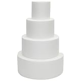 Shape Your Craft - Set of 4 Round Premium Foam Cake Dummies for Faux Cake Decorating & Display - 4-Tiers Sizes (6', 8', 10', and 12') - 16' Tall