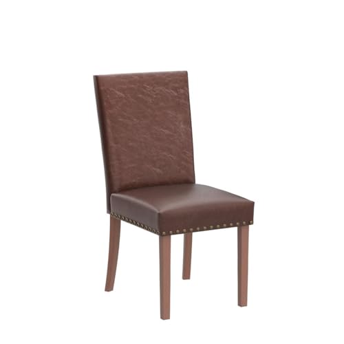 Image of COLAMY Upholstered Parsons Dining Chairs Set of 2, PU Leather Dining Room Kitchen Side Chair with Nailhead Trim and Wood Legs - Light Brown