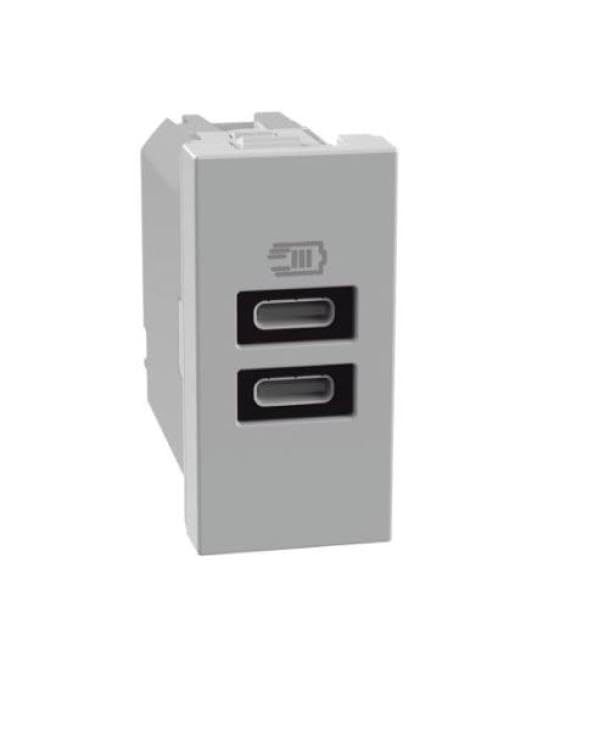 Chargeur USB C BTICINO MatixGO gris pour recharger deux smartphones 15W