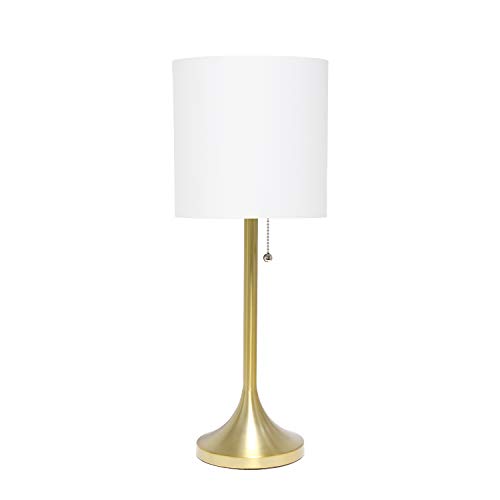Simple Designs LT1076-GDW Tapered Fabric Drum Shade Table Lamp, Gold and White