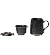 globe faith Pottery Tea Cup with Infuser and Lid, Matte Metallic Black Ceramic Loose Leaf Tea Mug...
