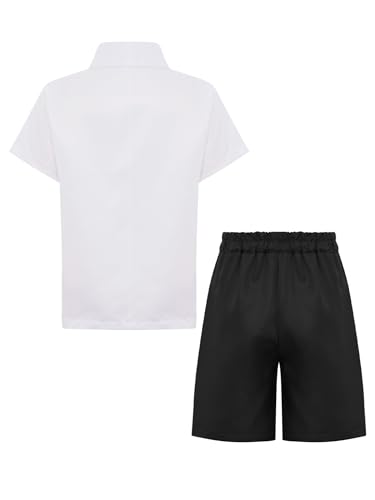 Kids Boys Dance Competition Set Sparkly Sequin Shirt with Turn-Down Collar Matching Shorts Bow Performance Outfit4