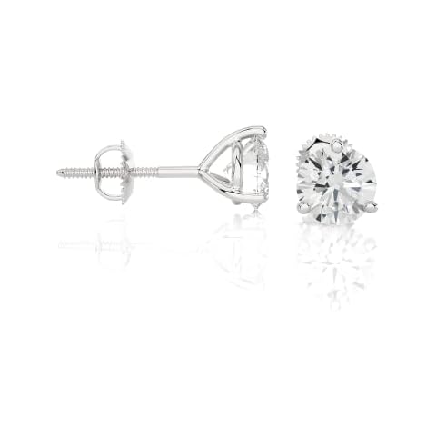 1 Carat Lab Grown Diamond Round Stud Earrings for Women I 14k White Gold Earrings (D-E, VVS1-VVS2, 1.00 cttw) 3-Prong Settings I Round Earrings I Screw Back Studs by Privosa Fine Jewelry Cover