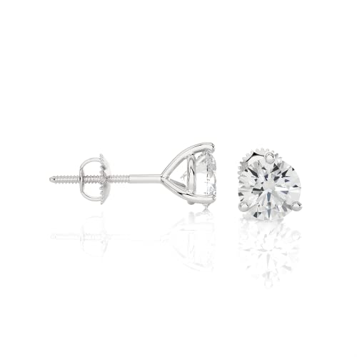 PRIVOSA — 0.33ct Natural Diamond Stud Earrings for Women in 14K White Gold - Martini Setting 3-Prong Screw Back - Real Mined Round Brilliant Studs