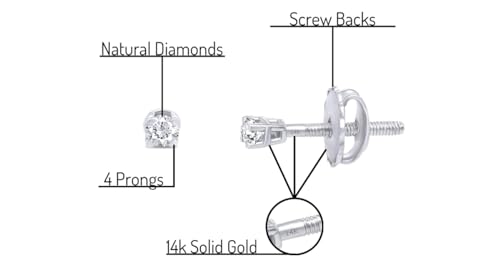 Round Lab Grown or Natural Diamond Stud (IGI Certified 0.70 ct & up) Popular Plus Quality Screw Back Earrings in 14k Solid Gold, 0.04 Ctw & Up,Gift For Her3
