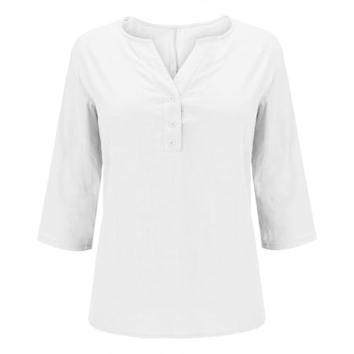 TANGNADE Plus Size 3/4 Sleeve Tops for Women Summer Dressy Casual V Neck Button Henley Shirts Loose Basic Shirt Blouse4