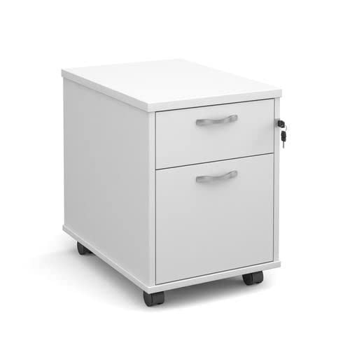 Image of Office Monster Hayes mobile 2 drawer pedestal with silver handles 600mm deep - white