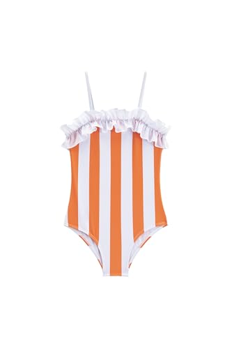 Image of LIZENS Girls Swimwear One Piece Striped 2-12Years Ruffle Trim Flounce Beach Bathing Suit for Kids