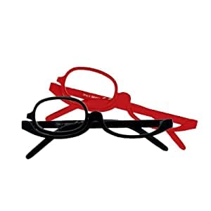 STOP TO SHOP! Lentes de lectura de maquillaje con lupa - Paquete de 2 lentes de maquillaje cosmético - Lentes abatibles Negro/Rojo (Black/Red, 1)