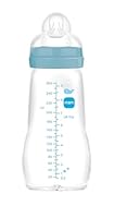 MAM Glasflasche, 2-4 Monate, 260 ml, mit Sauger 2 mit mittlerem Durchfluss aus Silikon, leicht zu reinigen, Blau, 1 Stück