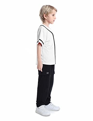 Toptie Boys Baseball Jersey, Kids Button Down Jersey T-Shirt Softball-White Black-12 Months #TOP3