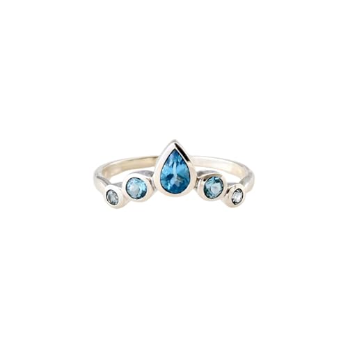 Bague topaze bleu suisse en argent véritable anti-ternissement pour elle