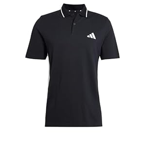 Adidas Men's Essential Three Stripes Pique Polo Shirt, Black/White, L