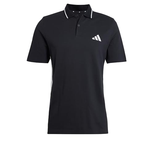 Adidas Men's Essential Three Stripes Pique Polo Shirt, Black/White, L