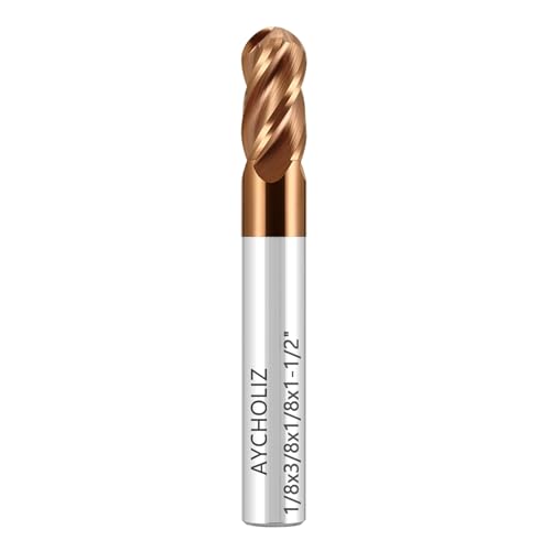Image of Carbide Ball Nose End Mill Bits Set - 1 /8 inch Shank Dia - TISIN Coated - 4Flutes CNC Cutting Tools for Alloy Steels, Hardened Steels, Cast Iron