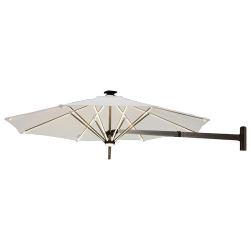 Wall-mounted Solar Patio Umbrella with Tilting Aluminium Frame and LED Lights for Outdoor Sun Protection