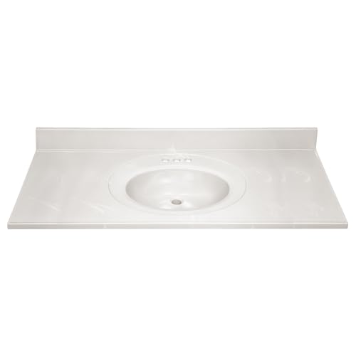Image of Design House Cultured Marble Vanity Top, 49 in W x 22 in D, Integrated 4 in Centerset Oval Sink & Backsplash, Ivory Swirl, 586347