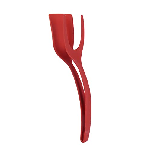 2-in-1-Eierspatel, Hitzebeständig, Kochspatel, Spiegelei-Griff, Flip-Zange, Omelettspatel, Wender, Antihaftbeschichtete Küchenschaufel für Brot, Pfannkuchen (Rot)