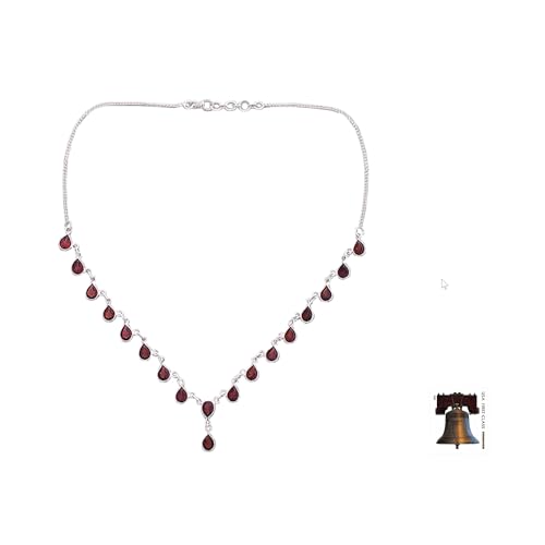 NOVICA Artisan Handmade Garnet Waterfall Necklace Artisan Crafted Sterling Silver Red India Birthstone [16.5 in L x 0.2 in W Extender 0.4 in L x 0.2 in W Pendant(s) 0.9 in L x 0.2 in W] ' Scarlet3
