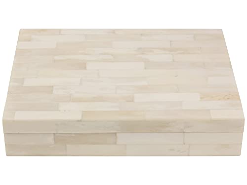 Boîte à bijoux décorative plaquée en marqueterie d’os blanc - Boîte en os naturel, Tableau en corne de buffle et pin., blanc, Taille L thumbnail