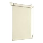 OBdeco Blackout Roller Blind, Thermal Blind, 120 x 130 cm (Fabric Width 116 cm), Cream, No Drilling Required, with Same Colour Coating, Oeko-Tex Standard 100, Privacy Screen, Sun Protection for
