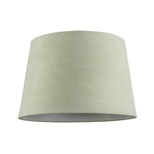 Pale Olive Green Velvet Fabric 12 Inch Drum Lamp Shade with White...