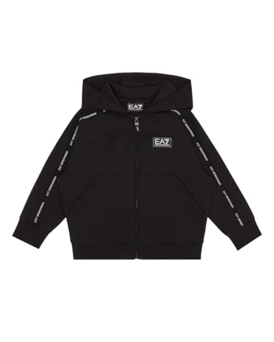 Sweat à capuche ouvert EA7 Emporio Armani enfant gilet coton brossé ado noir