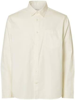 SELECTED MEN Herren Slhregcarlo Denim Ls Shirt Noos, Ecru, Large