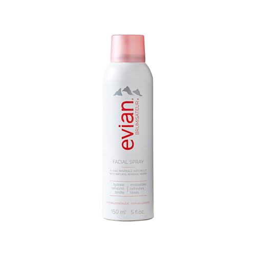 Evian Facial Spray 5 oz - Hydrating Mineral Water Mist for Face & Skin - Refreshes Makeup, Sets, & Tones - Skincare Mist for Daily Hydration and On-the-Go Moisturizing Relief