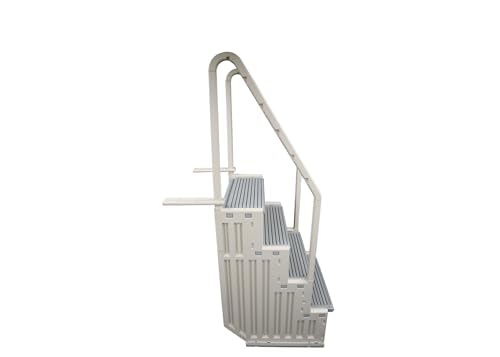 Confer Plastics Step-1X: Sturdy Above Ground Entry System with Dual Handrails and Slip-Resistant Steps, Easy Installation, Supports up to 400 lbs - Proudly Made in USA. Warm Grey with Grey Treads