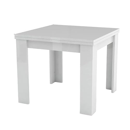 web-furniture Jesi Table de Cuisine de 90 cm Extensible à Livre, Mélamine, Blanc laqué Brillant, X-Large