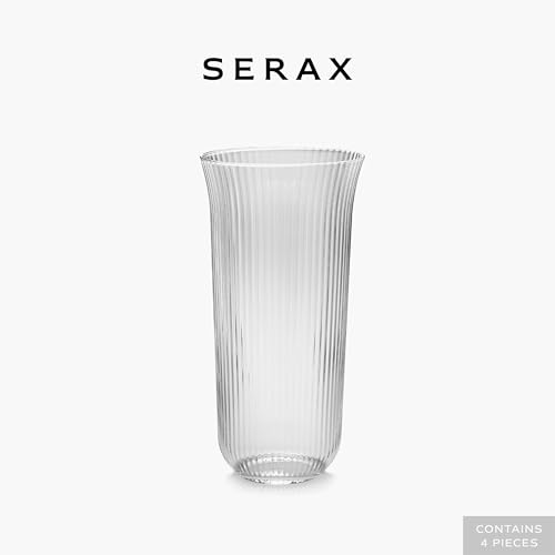 Longdrink-Drinking-Glasses-Set-of-4-Inku-Glassware-by-Sergio-Herman-Clear-Ribbed-Water-Glass-Cups-without-Lids-Home-Essentials-Kitchen-Set-Beer-Juice-Coffee-Accessories