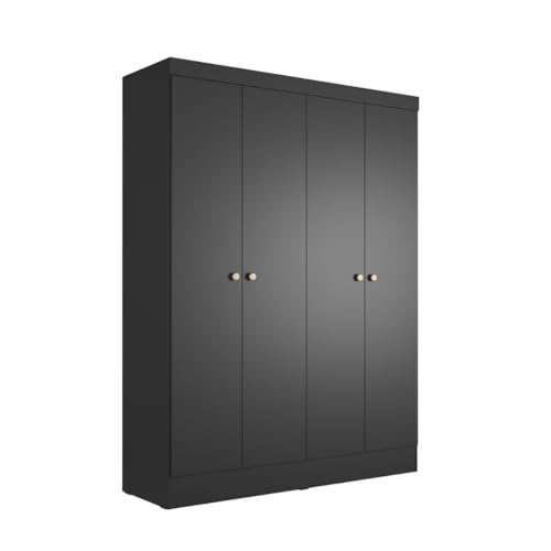 Guarda-Roupa 4 Portas Renzo Casal 5 Nichos Quarto (Preto Fosco)