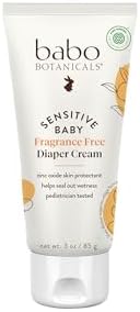 Babo Botanicals Sensitive Baby Zinc Diaper Cream With Colloidal Oatmeal, Shea and Cocoa Butter, Fragrance-Free - 3 Oz