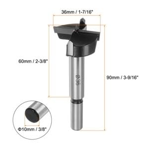#US 36mm (1-7/16") Forstner Bit Opener for Wooorking Drilling Tipped Black