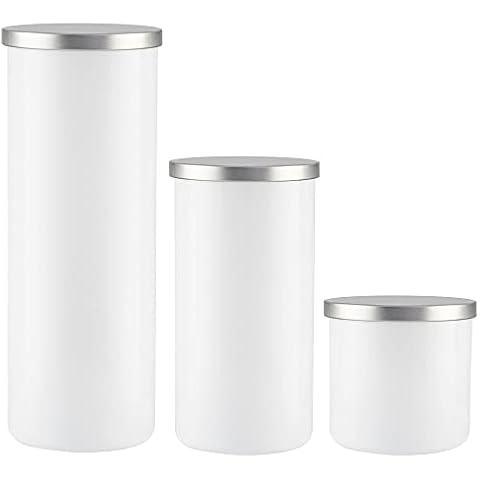 TREND FOR HOME Vorratsgläser Weiß 1830 ml + 1210 ml + 530 ml Set von 3 Vorratsdosen Glas Glasbehälter mit Deckel aus Rostfreiem Stahl Behälter Cover