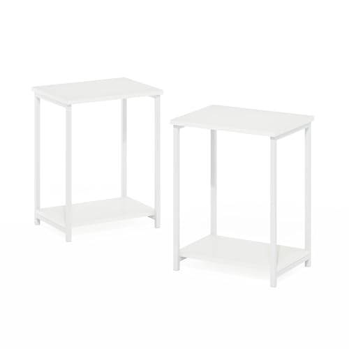 Image of Furinno Simplistic Side Table Set of 2, 2-Tier Modern Metal Frame End Table with Open Shelf, Night Stand, Bedside Table, Easy Assembly, for Living Room, Bedroom, White
