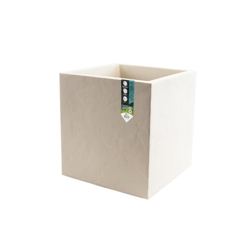 EDA - Pot Carré 40 cm Volcania 31 L - Décor Imitation Pierre - Utilisable à l'Intérieur et à l'Extérieur - Zone de Rétention d'eau pour Limiter...