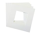 Pack of 5 12x12 Square White Picture Mats with White Core Bevel Cut for 8x8 Pictures