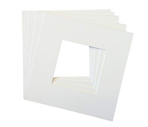 Pack of 5 12x12 Square White Picture Mats with White Core Bevel Cut for 8x8 Pictures